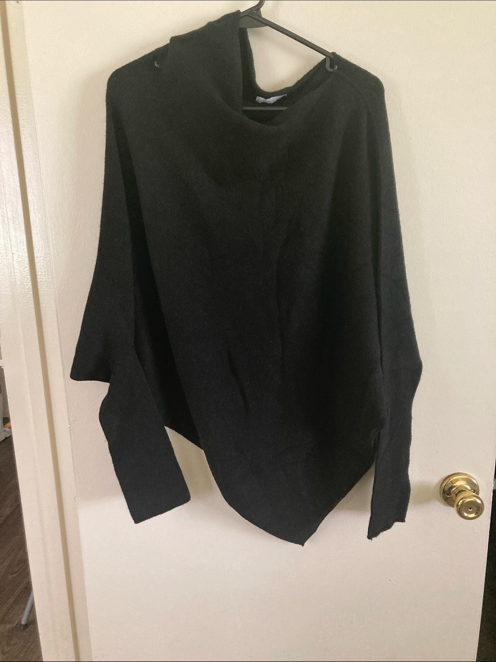 Black Cowl Neck Sweater with Draped Hem